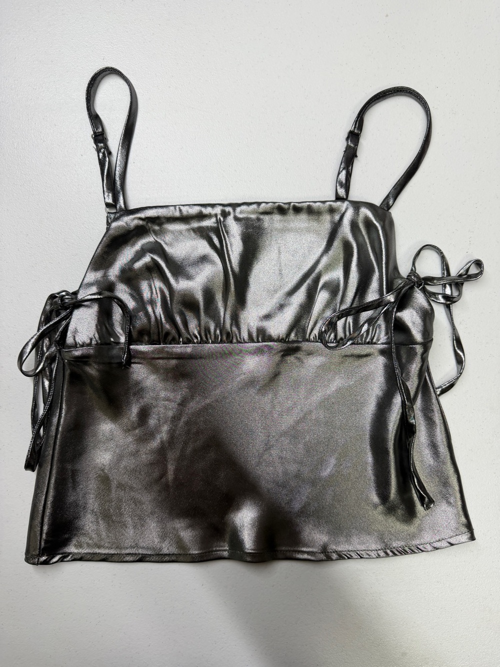 Wild Fable Women’s XXS Metallic Silver Satin Side Tie Cami Top Y2K Party